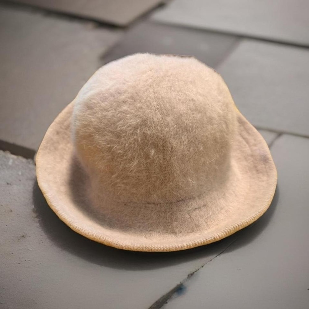 Beige Rabbit Hair‎ Blend Women's Bucket Hat